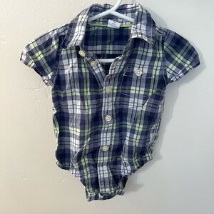 GAP Blue and Yellow Plaid Baby Onesie